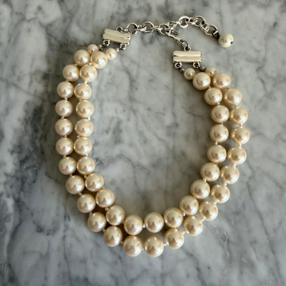 Vintage Double Strand Faux Pearl Necklace Bridal Old Money Glam Statement - Picture 3 of 6